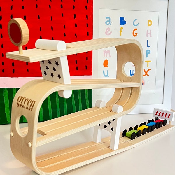 Wooden Ramp Racer, Baby & Toddler Developmental Toy, Car Glider ,  Car Tracker toy, Slippery Car, Car Run ,Car Racer ,