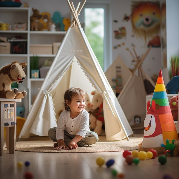 Grande tente tipi avec lumières pour enfants, tente de jeu, tente de simulation