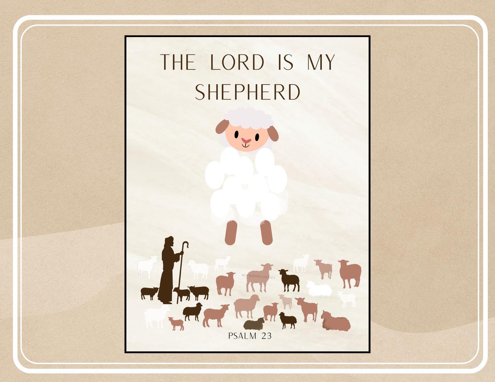Neutral Bible Kids Handprint Art the Lord is My Shepherd Jesus Beige ...