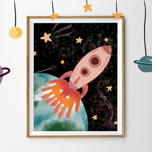 Spaceship Childrens Handprint Craft Room Decor Keepsake Space Rocket