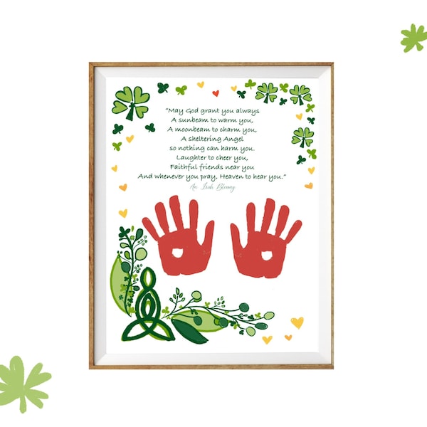 Irish Children Blessing Handprint Keepsake St. Patricks Day Celtic Mothers Knot
