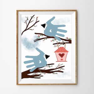 Love Birds, Valentine Handprint Activity, Kids Craft, Instant Download, Decor, Gift