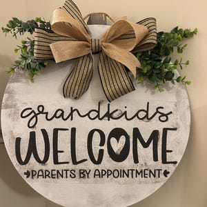 Grandkids Welcome Door Hanger: Distressed Grandma Gift