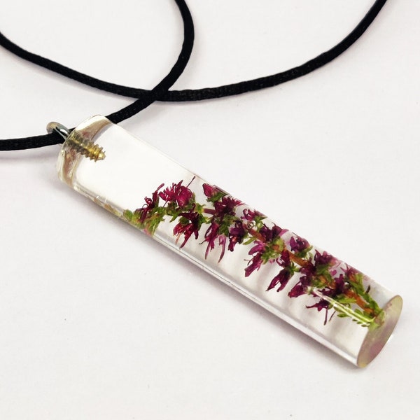 Wild Irish Heather pendant - eco resin - earth-friendly packaging - unique botanical gift