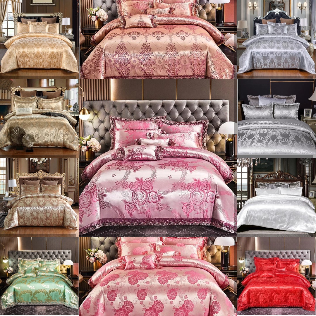4 Pcs Luxury Jacquard Damask Duvet Quilt Cover Complete Bedding Set