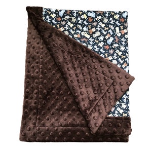 Dog Blanket Washable Minky with Cotton Dogs and Bones Print