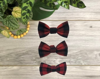 Buffalo Plaid Dog or Cat Bow Tie, Snaps Over Collar