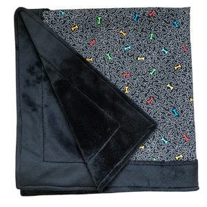 Dog Blanket Washable Soft Minky with Cotton Colourful Dog Bones