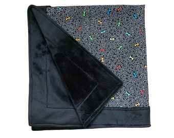 Dog Blanket Washable Soft Minky with Cotton Colourful Dog Bones