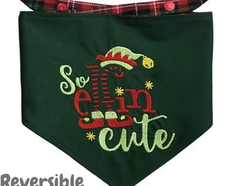 Personalized Embroidered Dog Bandana: Reversible Cotton with Snap Closure, So Elfin Cute