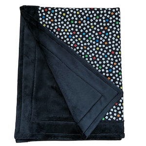 Dog Blanket Washable Soft Minky with Cotton Colourful Paw Prints