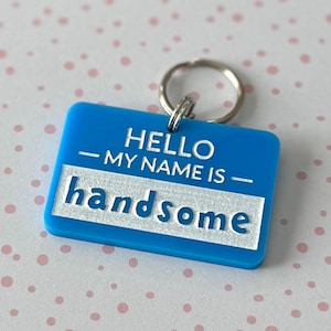 Acrylic Dog Tag: Hello My Name Is Handsome, Personalized Dog Tag, Cute Dog Tag, Cute Pet Tag, Dog Collar Charm