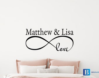Personalise Love Infinity symbol, Vinyl Wall Art Decal. Romantic Bedroom Décor.