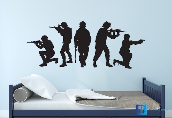 Army Troops Wall Sticker Decal - Vinyl Soldier Silhouette Art For Boys' Bedroom, Living Room, Or Home Decor, 34x33 Inches