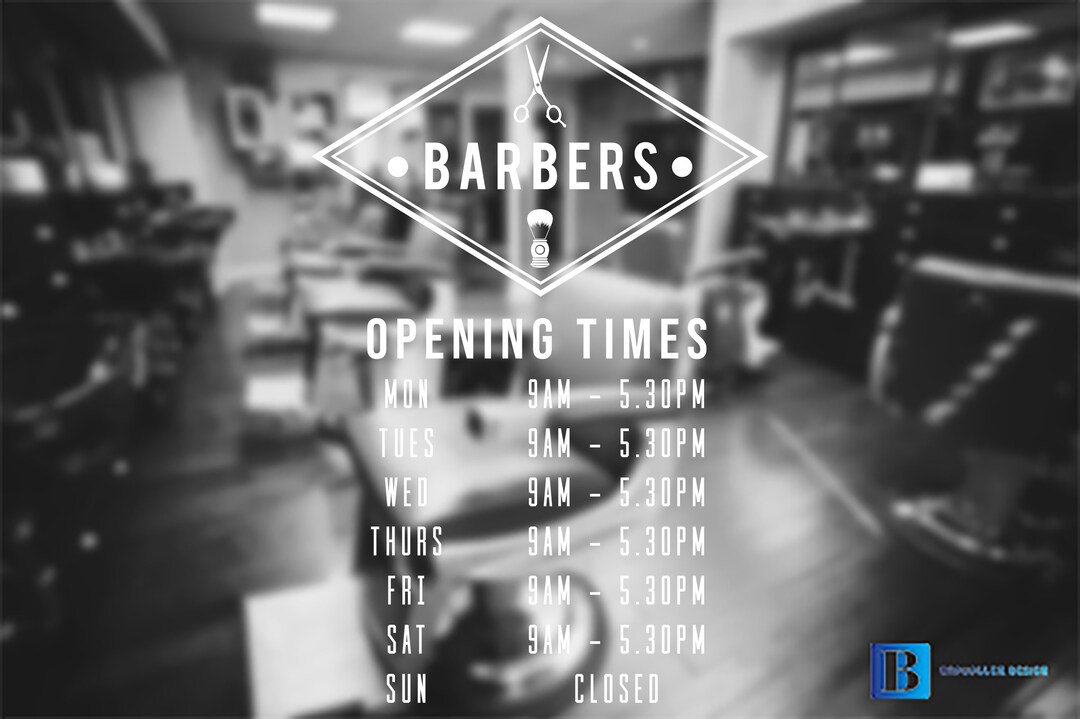 Barbers Shop Opening Times Window/wall Art Decal Sticker Etsy