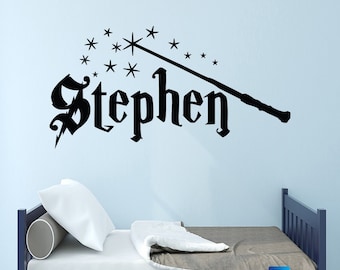 Personalise Name Wand Wizard Cool Kids Matt Vinyl Wall Art Decal Sticker