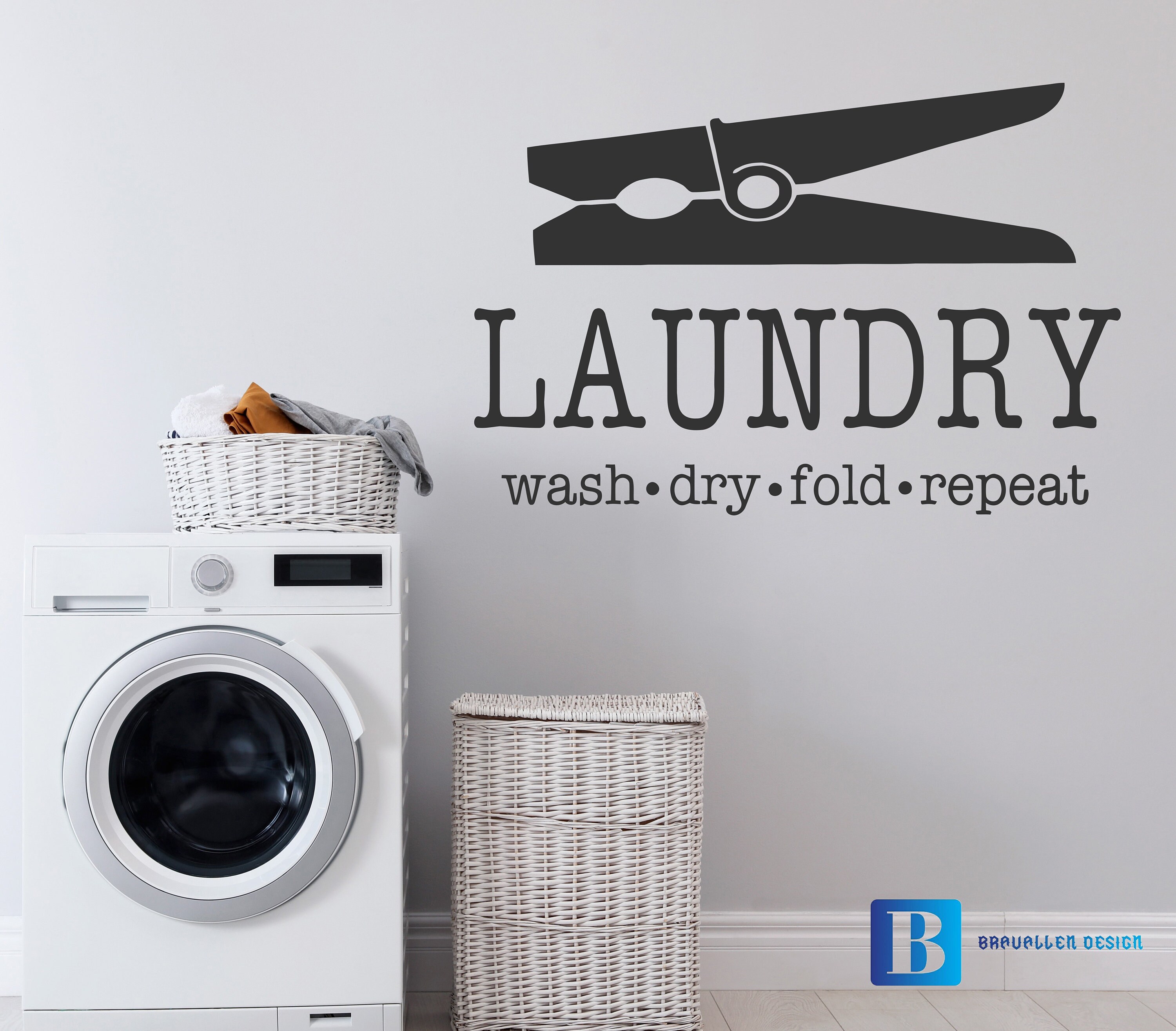 Laundry Room Wash Dry Fold Repeat Clothes Peg Wall Decal Etsy UK