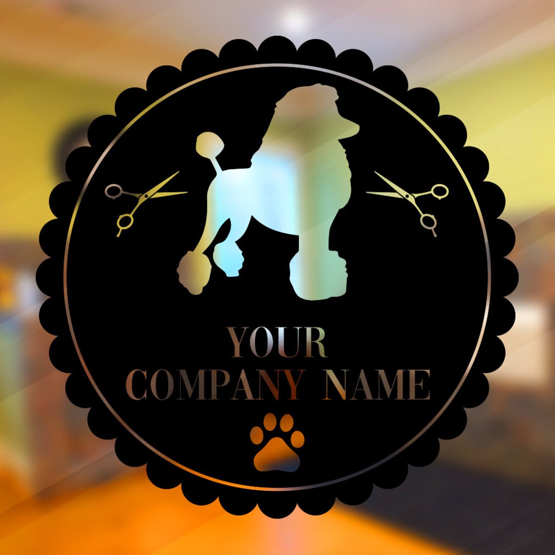 Grooming Salon Dog Poodle Window Stickers Company Name Personalised ...