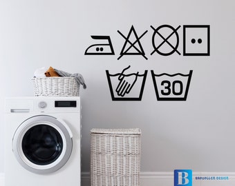 Laundry Symbols Washing Kitchen Utility Room Wall Art Matt Vinyl Decal Sticker