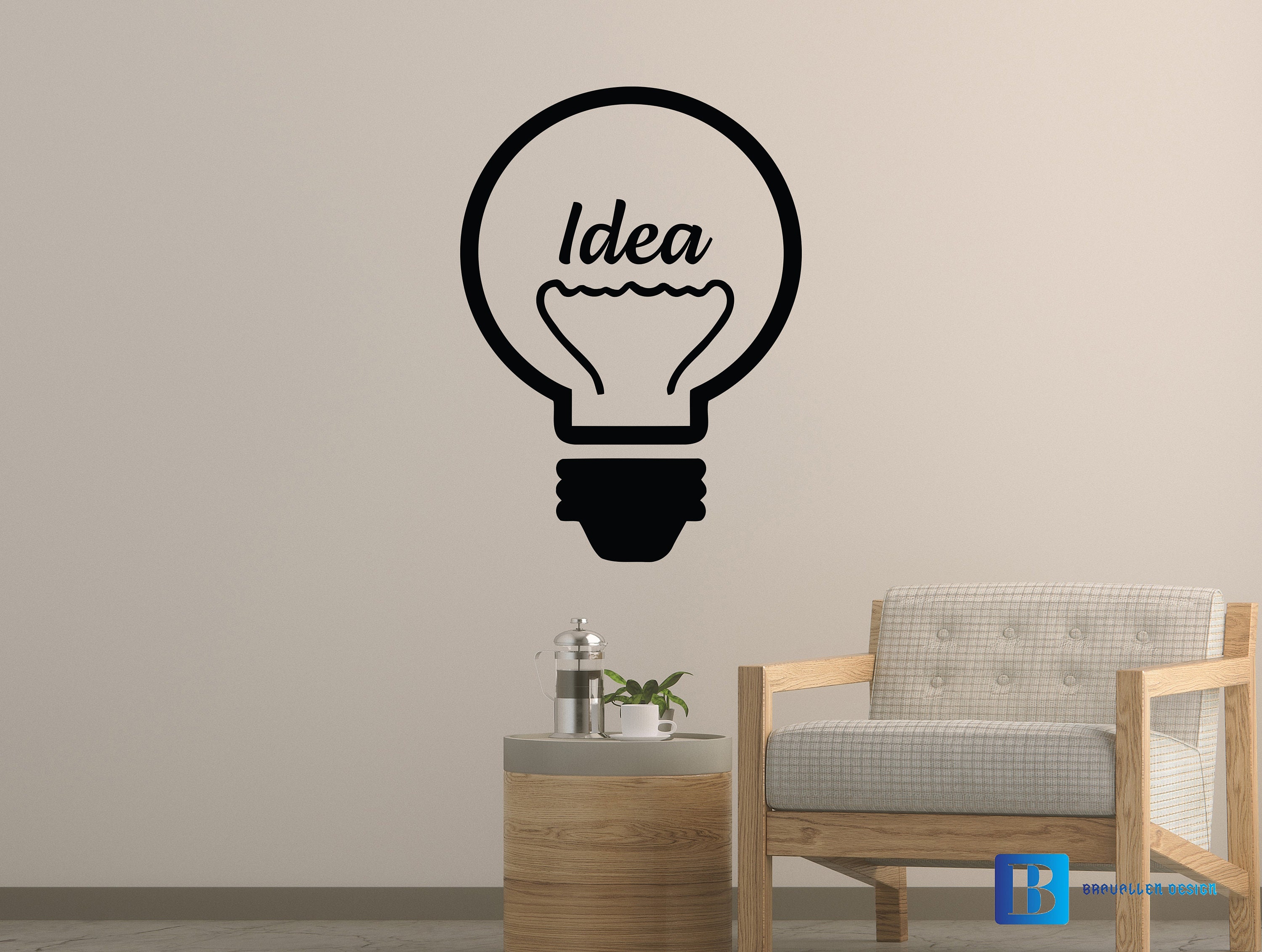 Light Bulb Idea Office Inspiration Cool Room Wall Art Matt Vinyl Decal ...