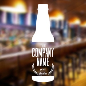 May include: White silhouette of a beer bottle with the text "YOUR COMPANY NAME" and "your tagline" below the bottle.