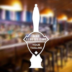 May include: White silhouette of a beer tap with the text "YOUR COMPANY NAME" and "YOUR TAGLINE" on the tap handle.