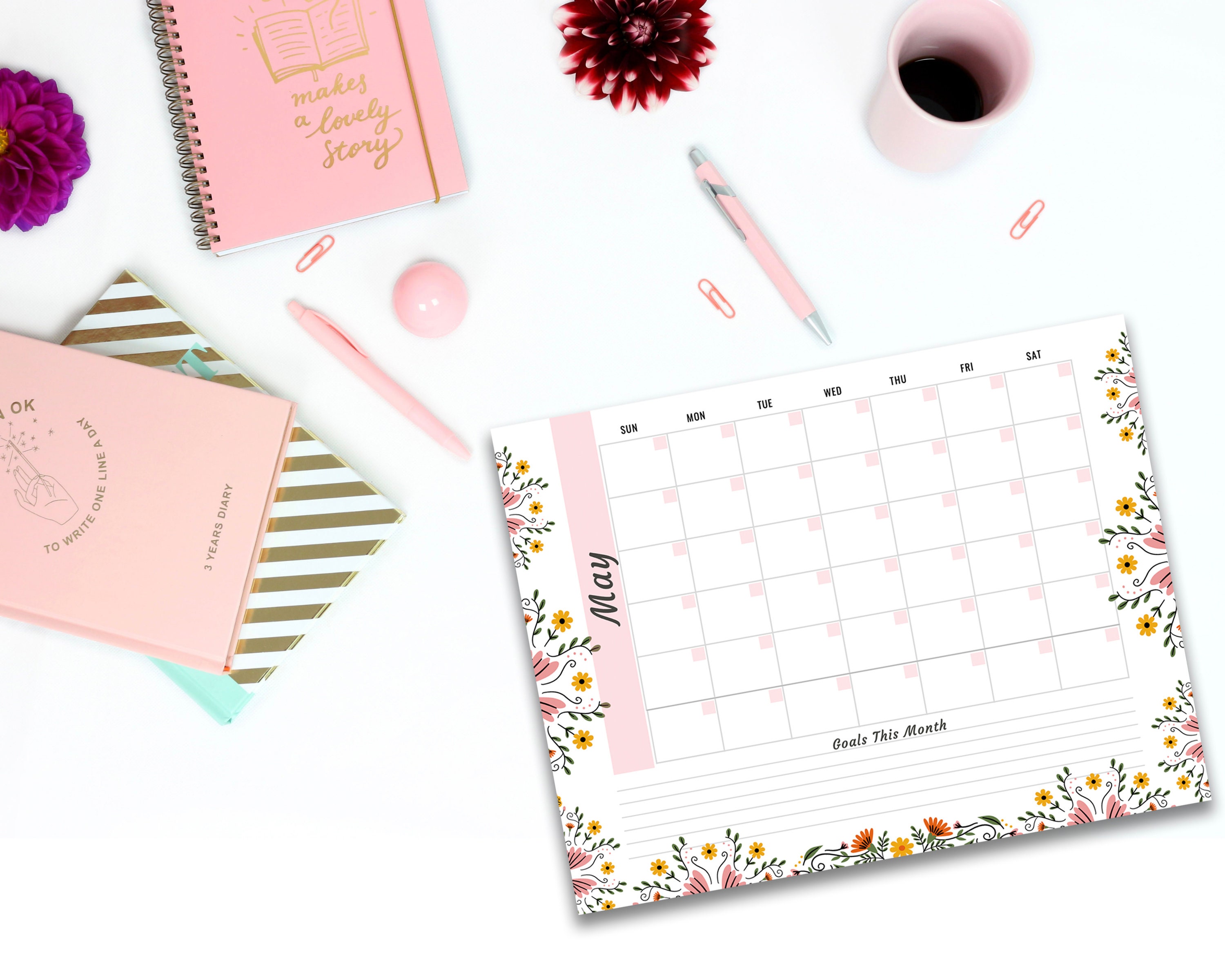 Multiple Year Printable Calendar 2021, 2022, 2023, 2024 &amp; Beyond - Etsy