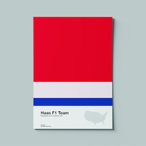 Formula 1 Haas Downloadable Team Poster | F1 Grand Prix | Headquarters City Country | Motorsports Racing Print | Drive to Survive