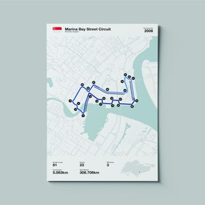 Formel 1 Marina Bay Street Circuit Downloadable Poster | F1 Grand Prix | Marina Bay Singapur | Motorsport Racing Print | Überlebensfahrt