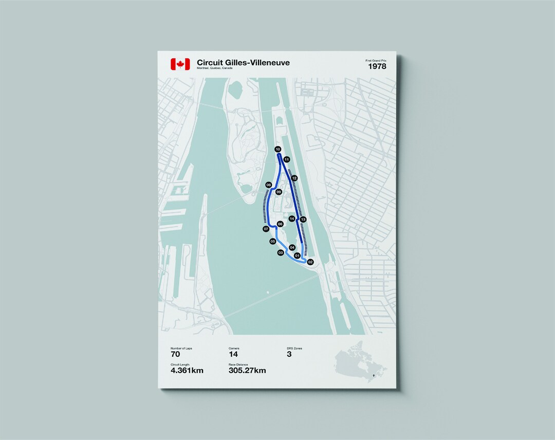 Circuit Gilles-villeneuve F1 Print: Montreal Grand Prix Track Map ...