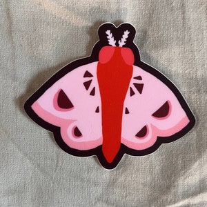 Light Pink and Red Geometric Moth Sticker- original art vinyl monochromatic moth sticker