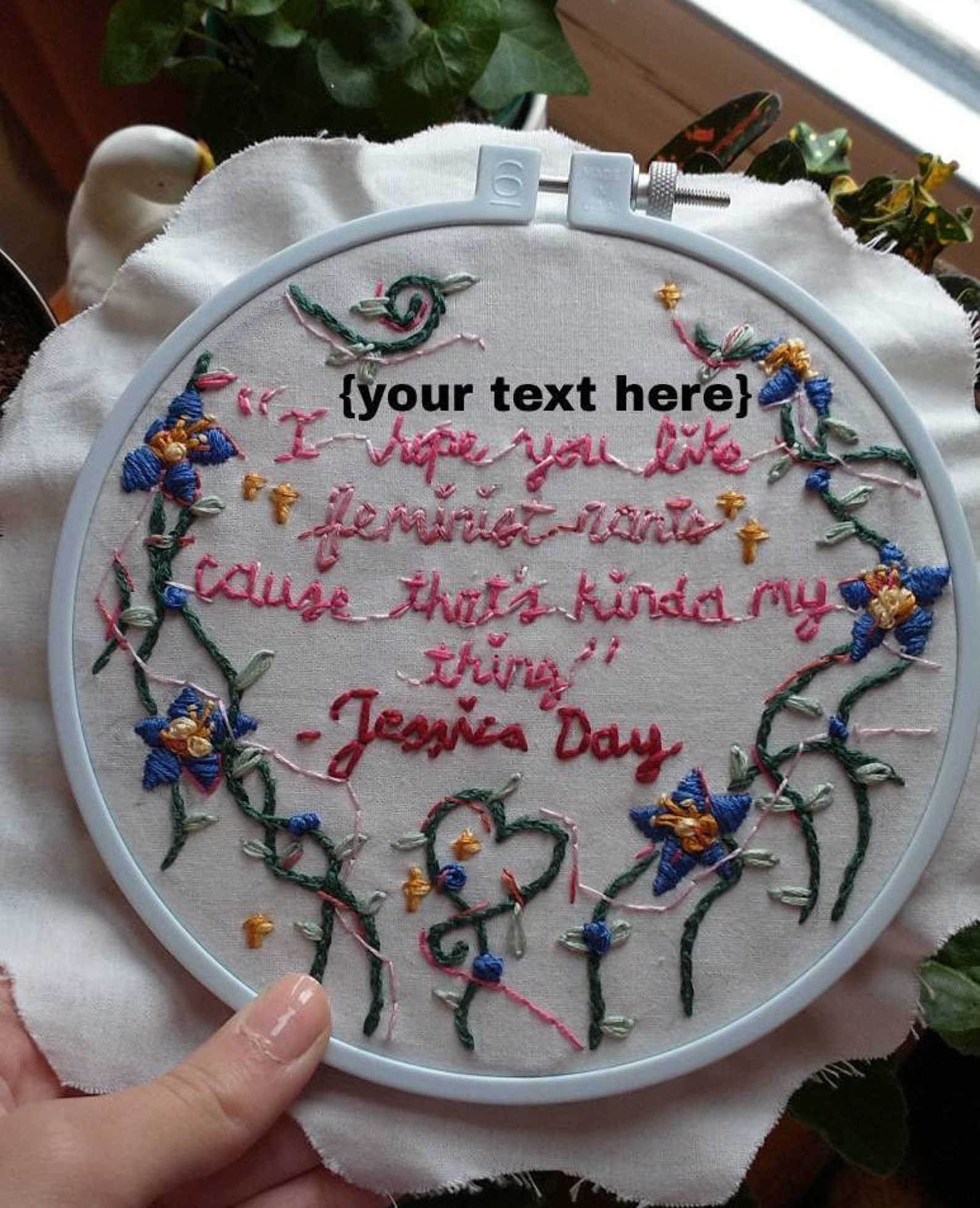 Custom Handembroidered Text With Vines & Flowers on 6in Hoop Etsy