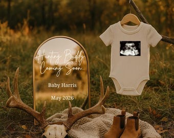 Hunting Buddy Coming Soon Template | Rustic Antler Baby Announcement | Editable Canva Pregnancy Reveal Digital Download