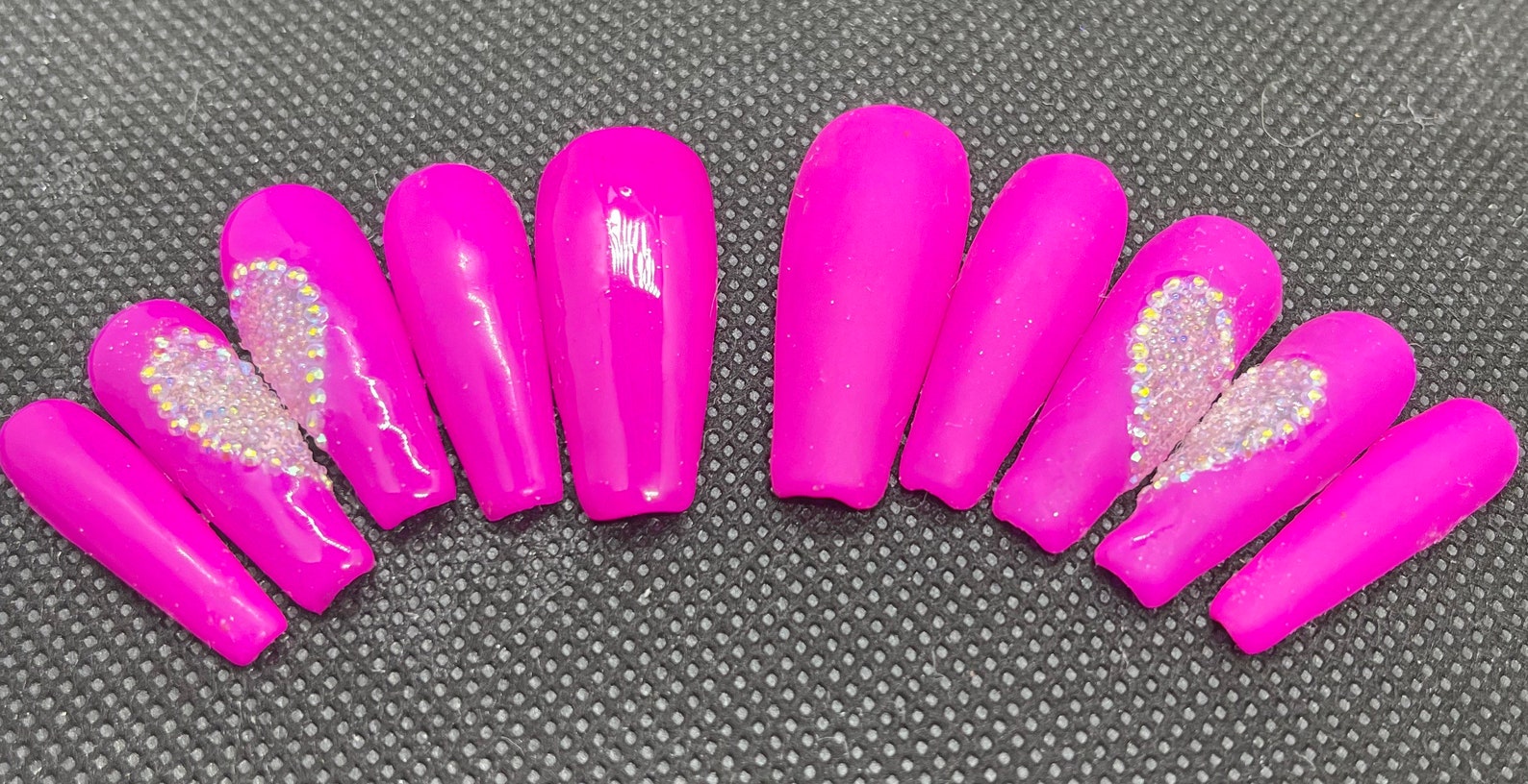 Hot Pink Valentine Heart Nails in Matte or Glossy. | Etsy