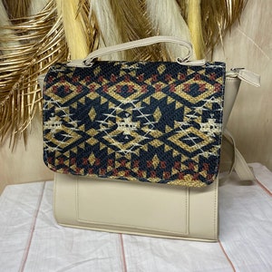 Cream Aztec Print Leather Backpack