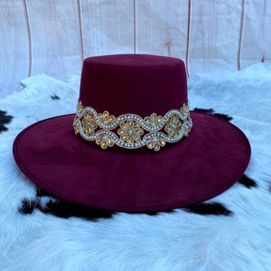 Burgundy felt boater hat