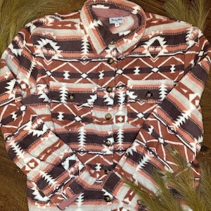 Pink Aztec print Sherpa shacket
