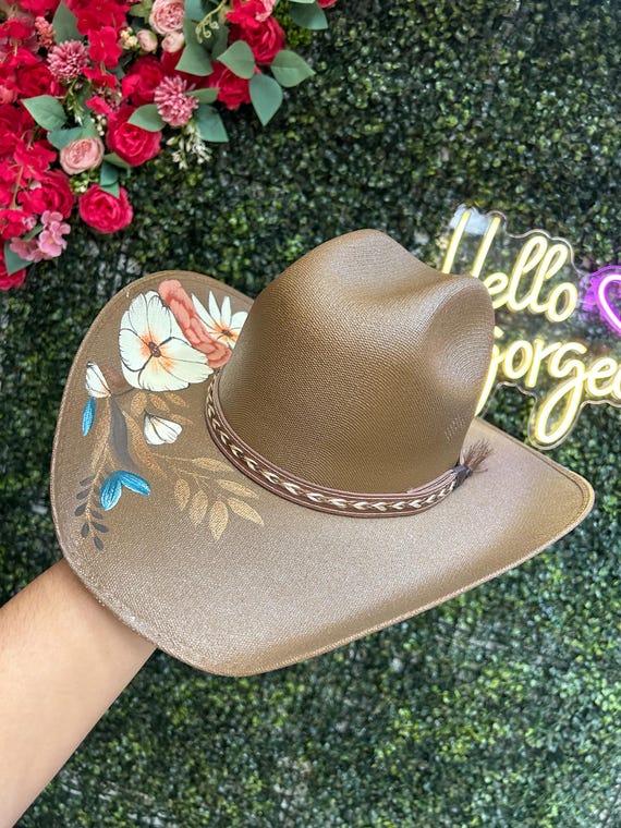 Brown Straw Hand Painted Cowboy Hat