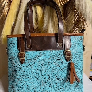 turquoise tooled leather purse