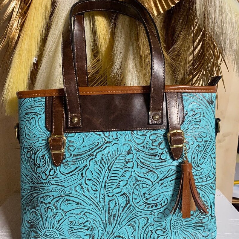 Amy Tooled Leather Handbag - Turquoise