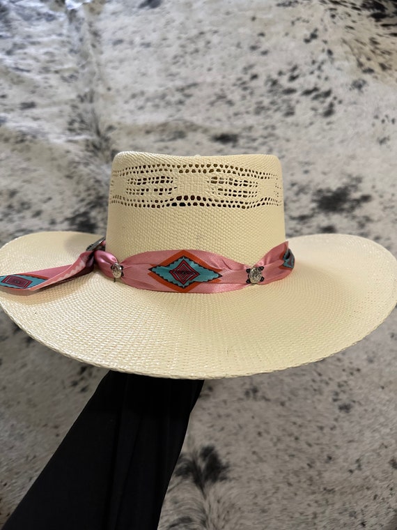 Pink Straw Cowboy Hat with Decorative Band m_6a36e94cbedd3412580bb6ae.jpg main image 2