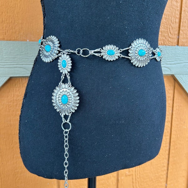 Silver turquoise concho belt