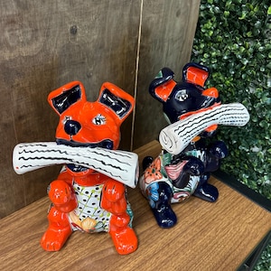 Charming Handcrafted Talavera Dog with Newspaper Figurine