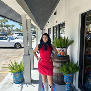 red button up tank dress