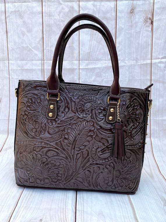 rough style bag／dark brown Dark Brown Leather Hobo Bag With Zipper - Everyday Shoulder