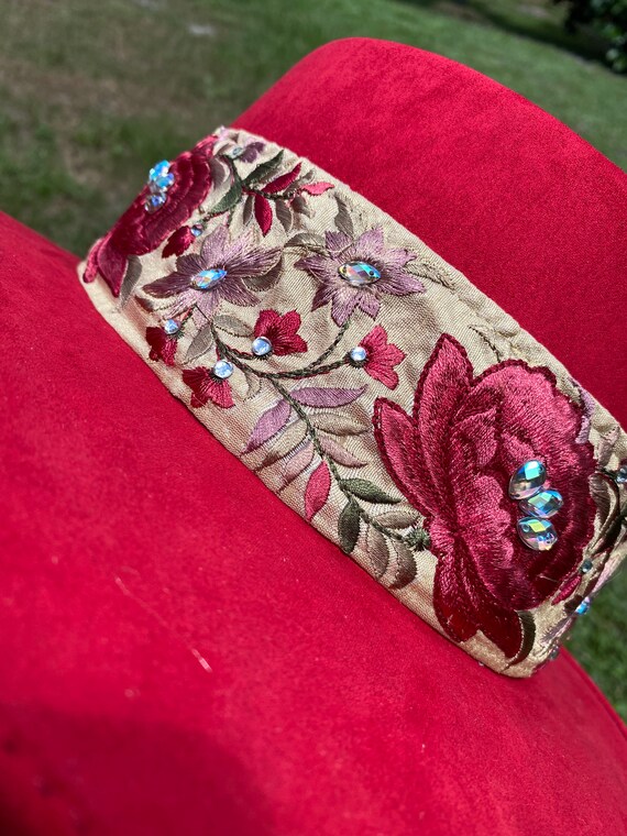Red Beaded Floral Boater Hatd-49 - Etsy display picture 2