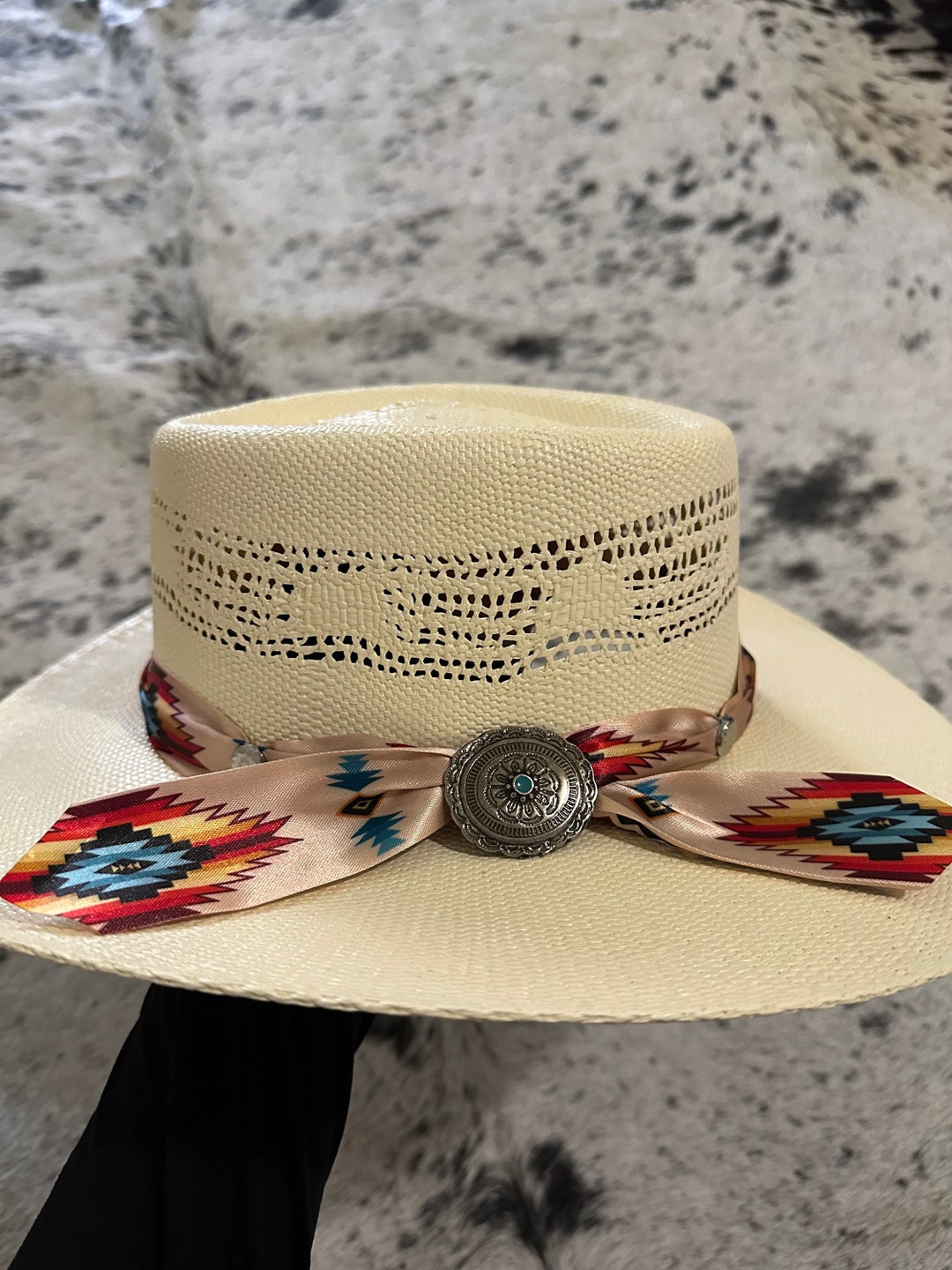 Straw Aztec Band Hat Etsy