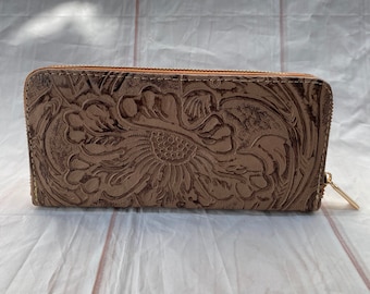beige tooled leather wallet