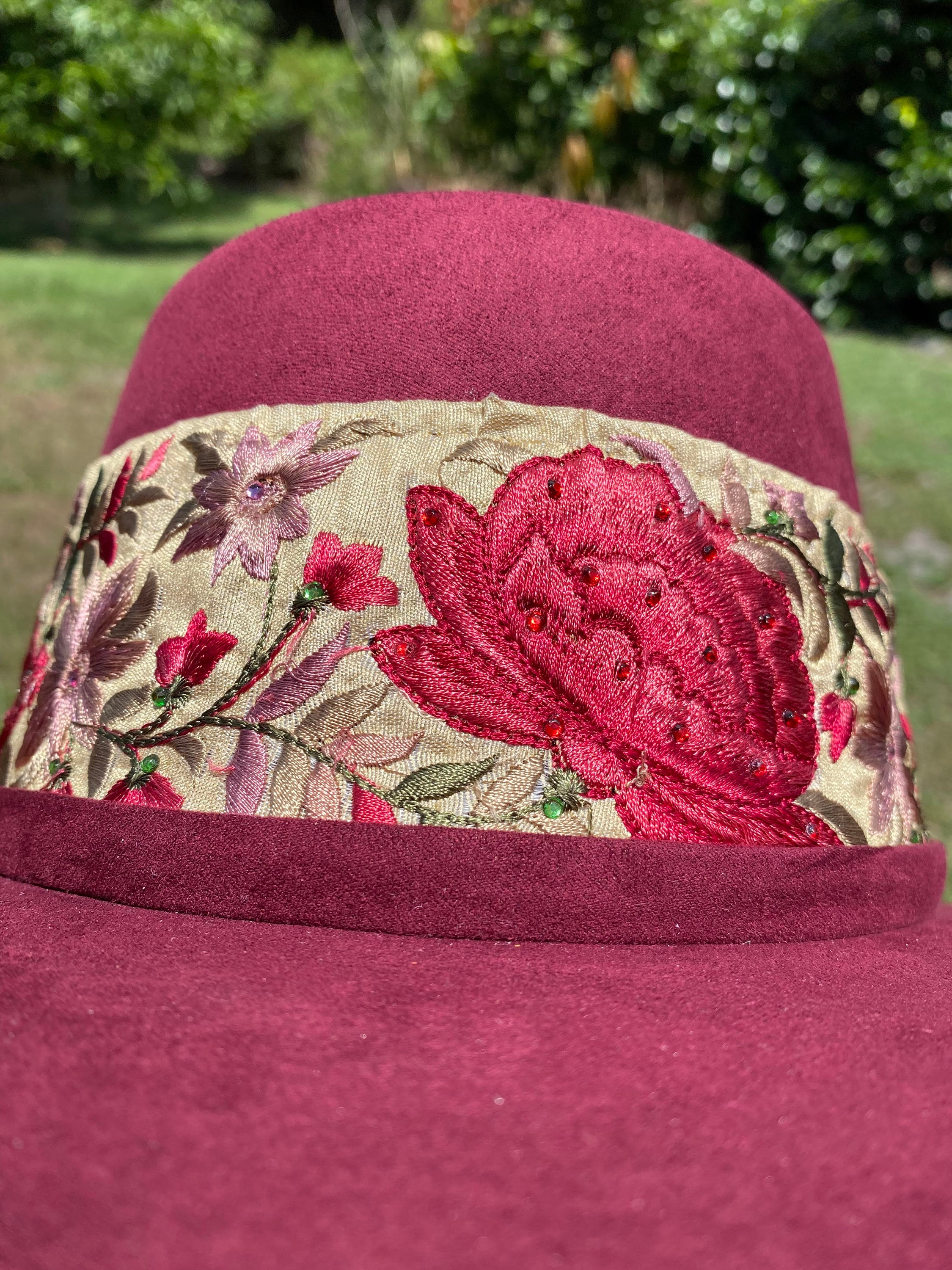 Custom painted floral designed red boater hat Straw Boater Hat- Betty Boater- Red- Made to Order - The Hat  main image 4