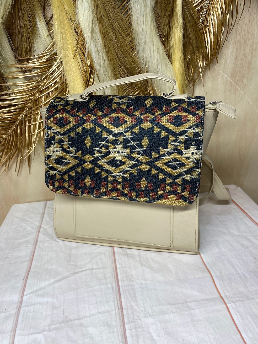 Genuine Leather Aztec Print Backpack Amazon.com: Myra Bag Amber Aztec Purse for Women - Upcycled  main image 4